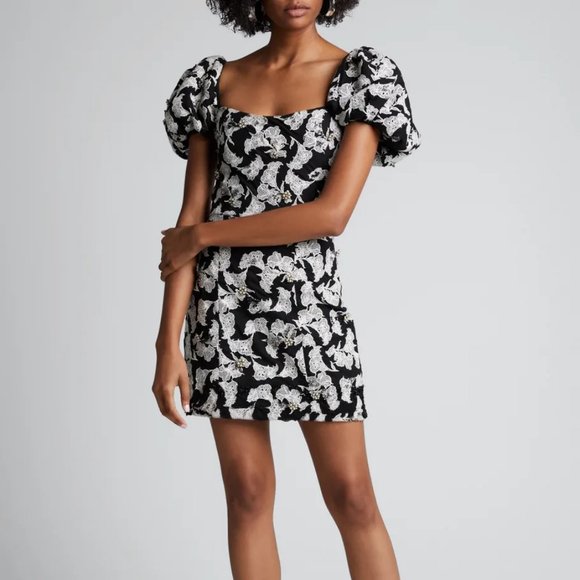 Johanna Ortiz Dresses & Skirts - Womens Johanna Ortiz Al Anochecer Black White Embellished Floral Mini Dress 6 *